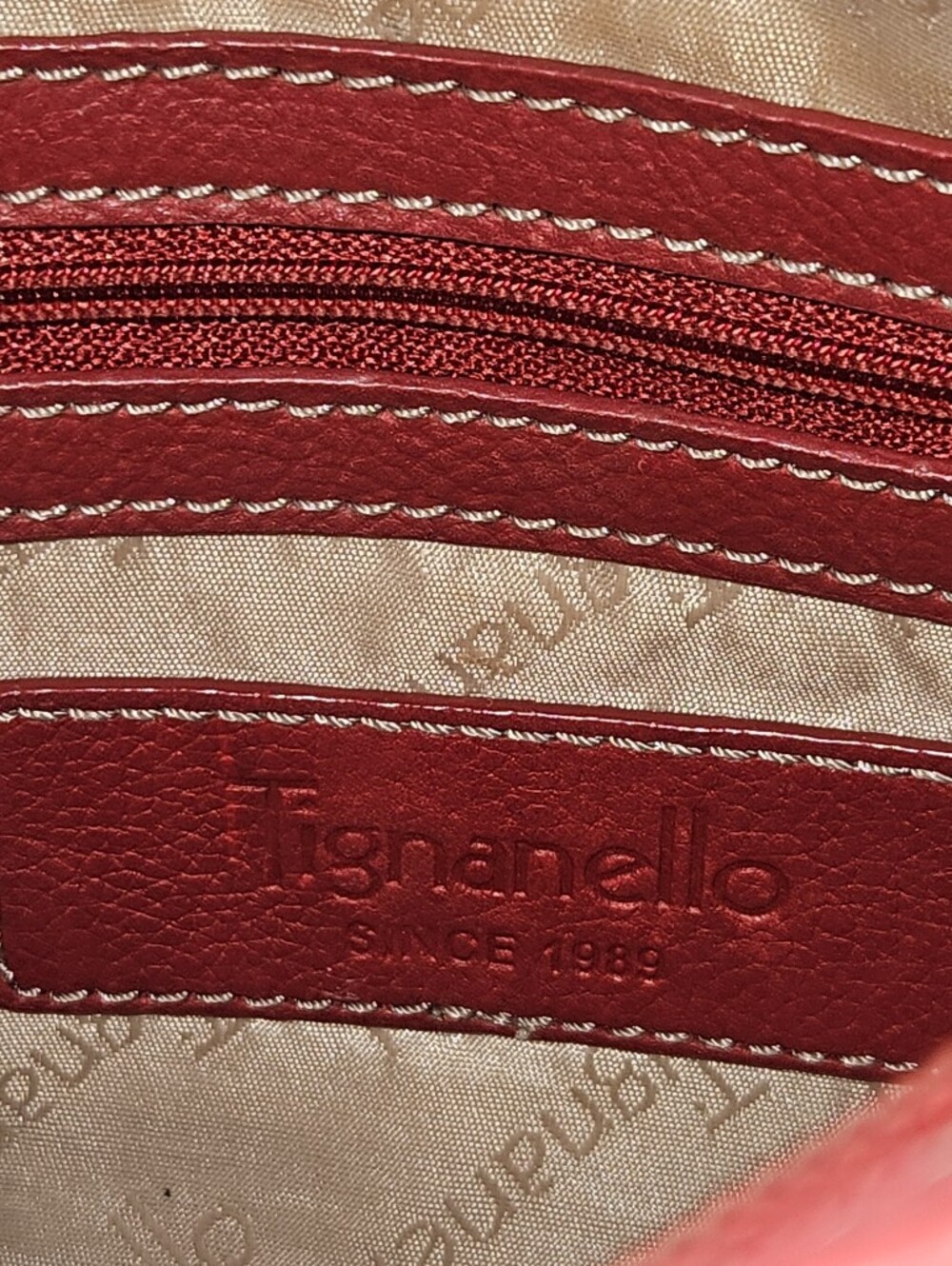 Tignanello Red Leather Crossbody with Front Zip Pockets - Picture 10 of 13